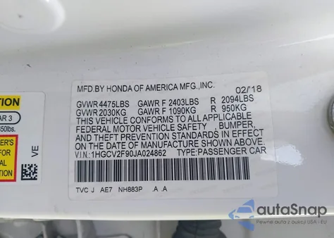 2018 Honda Accord Touring 2.0T из США, поврежденный, VIN 1HGCV2F90JA024862